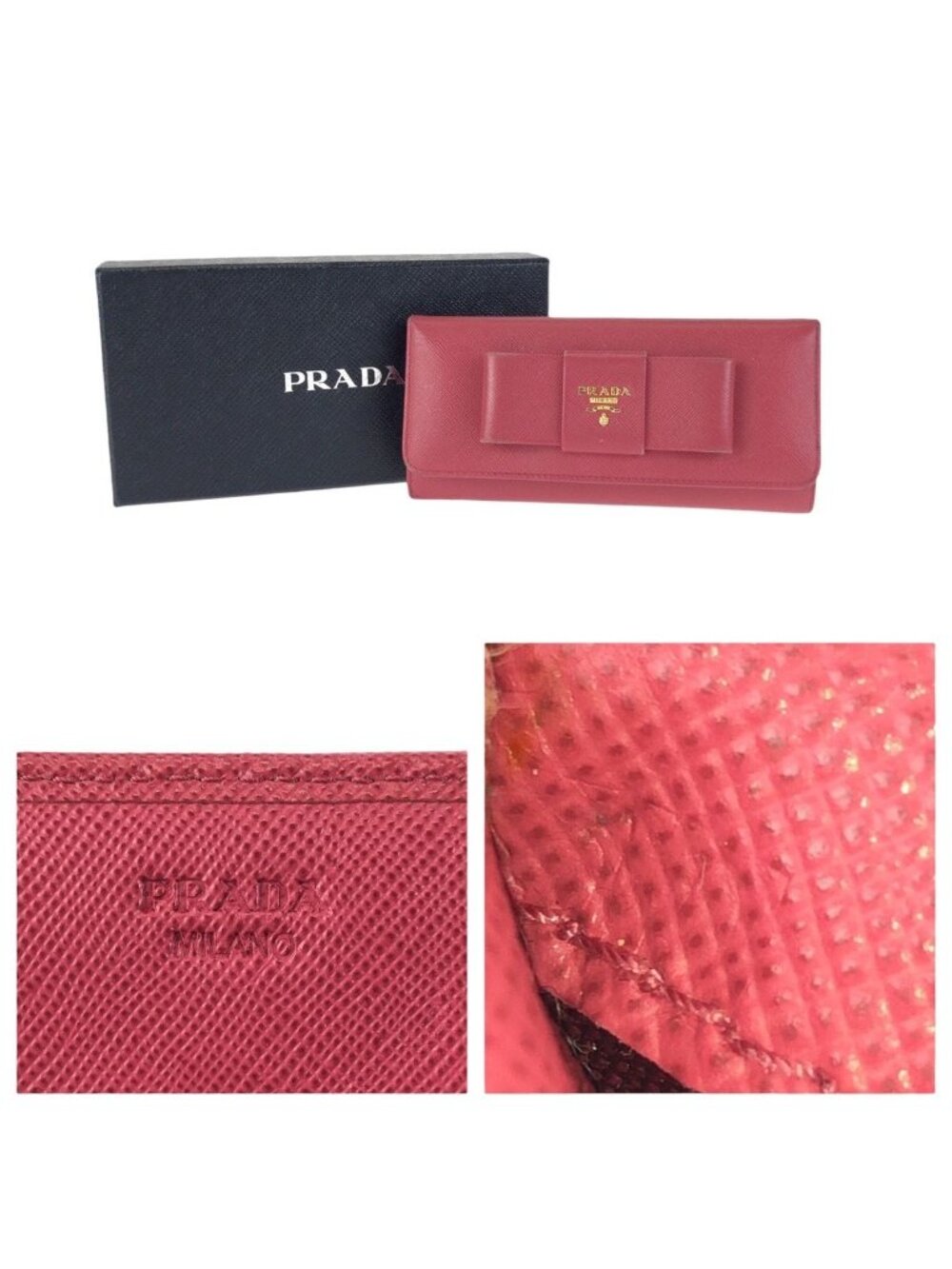 Prada Saffiano Ribbon Pink Gold Leather Wallet - Picture 5 of 9